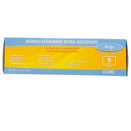 Manusi de examinare din nitril nepudrate, Marimea S, 100 bucati, Help 705912