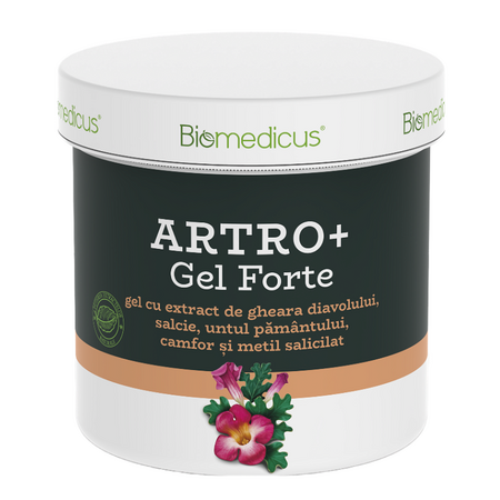 Artro+ Gel forte cu extract de gheara diavolului, salcie, untul pamantului, camfor si metil salicilat, 250 ml, Biomedicus