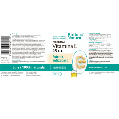 Vitamina E, 45 UI, 30 capsule, Rotta Natura 597955