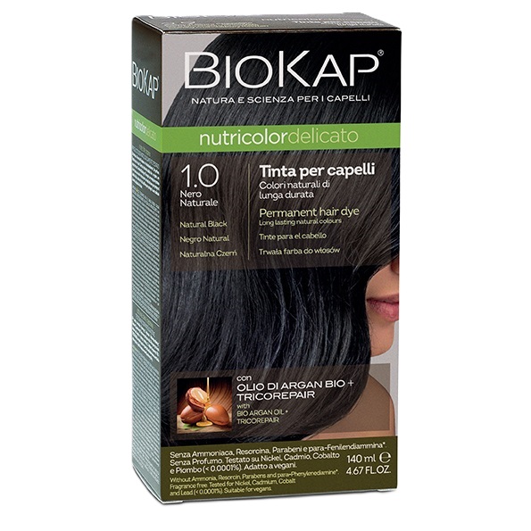 Vopsea permanenta pentru par Nutricolor Delicato, Nuanta Natural Black 1.0, 140 ml, Biokap