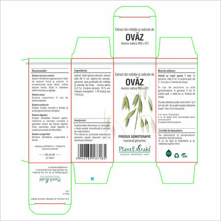 Extract din mladite si radicele de ovaz, 50 ml, Plant Extrakt 735141