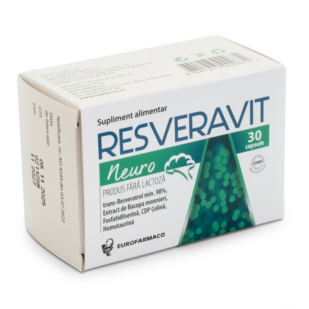 Tonic natural al sistemului nervos și vascular Resveravit Neuro, 30 capsule, Eurofarmaco