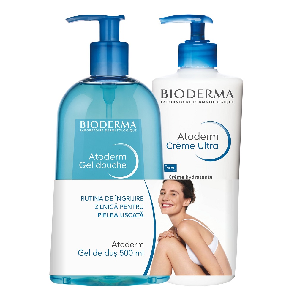 Pachet Atoderm Crema parfumata, 500 ml + Atoderm Gel de dus, 500 ml, Bioderma