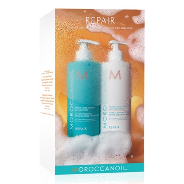 Pachet Duo Repair Sampon reparator hidratant, 500 ml + Balsam reparator hidratant, 500 ml, Moroccanoil