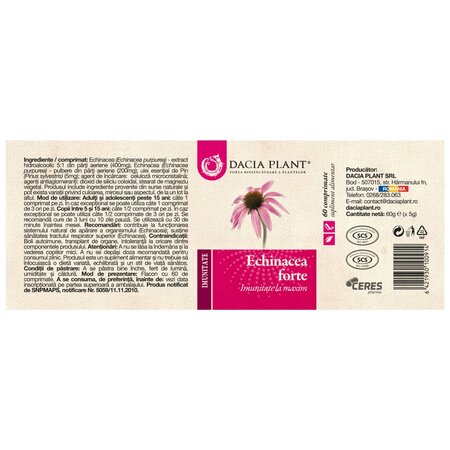 Echinacea Forte, 60 comprimate, Dacia Plant 737577