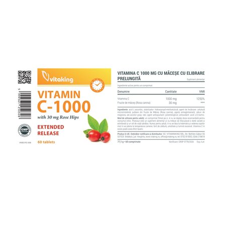 Vitamina C, 1000 mg, 60 tablete, Vitaking 704452