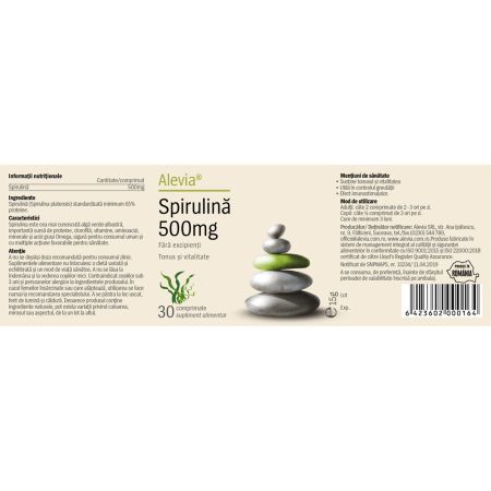 Spirulina, 500 mg, 30 comprimate, Alevia 701109