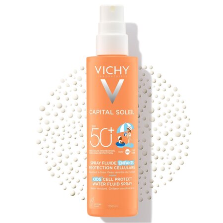 Spray fluid cu protectie solara SPF 50+ pentru copii Capital Soleil Kids Cell Protect, 200 ml, Vichy 752095