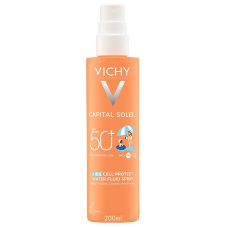 Spray fluid cu protectie solara SPF 50+ pentru copii Capital Soleil Kids Cell Protect, 200 ml, Vichy