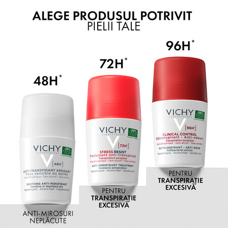 Pachet Deodorant roll-on antiperspirant fara parfum 48H, 50 ml + 50 ml, Vichy 699349