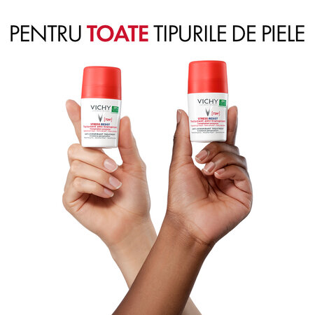 Pachet Deodorant roll-on tratament intensiv anti-transpirant Stress Resist 72H, 50 ml + 50 ml, Vichy 699325