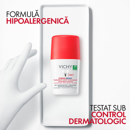 Pachet Deodorant roll-on tratament intensiv anti-transpirant Stress Resist 72H, 50 ml + 50 ml, Vichy 699322