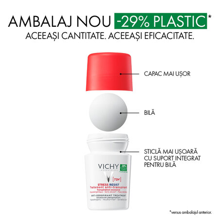 Pachet Deodorant roll-on tratament intensiv anti-transpirant Stress Resist 72H, 50 ml + 50 ml, Vichy 699324