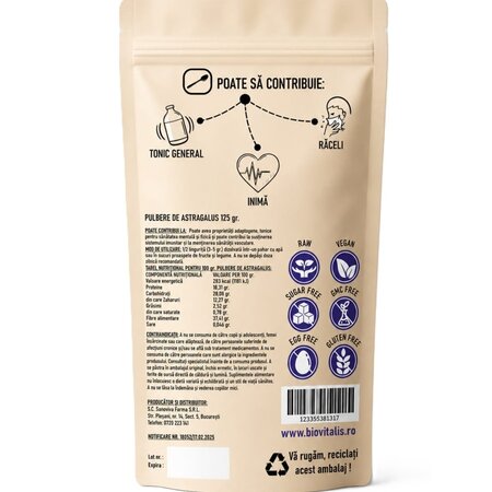 Pulbere de Astragalus, 125 g, Biovitalis 724887