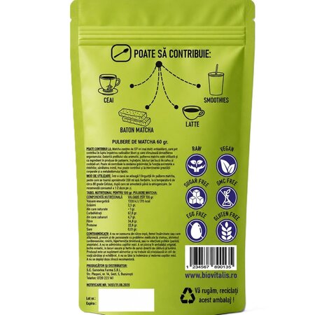 Pulbere matcha ceremoniala, 60 g, Biovitalis 724909