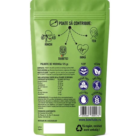 Pulbere de Moringa, 125 g, Biovitalis 724896