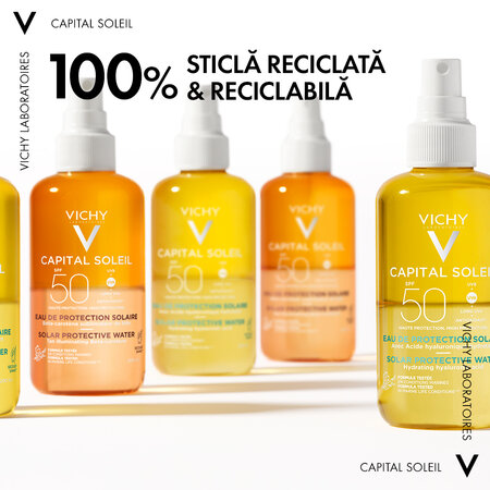 Apa cu protectie solara SPF 50+ pentru fata si corp Capital Soleil, 200 ml, Vichy 550160