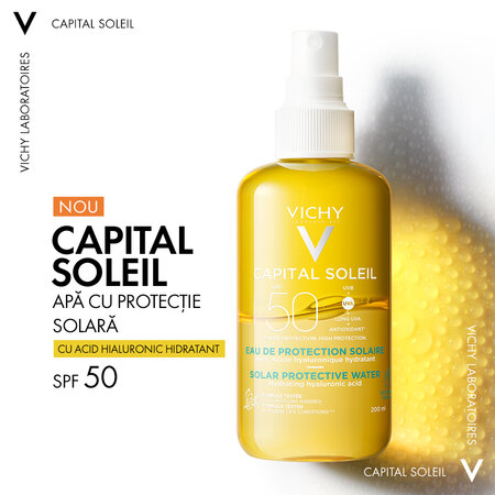 Apa cu protectie solara SPF 50+ pentru fata si corp Capital Soleil, 200 ml, Vichy 550156