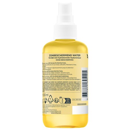 Apa cu acid hialuronic si protectie solara SPF 50+ pentru fata si corp Capital Soleil, 200 ml, Vichy 752108