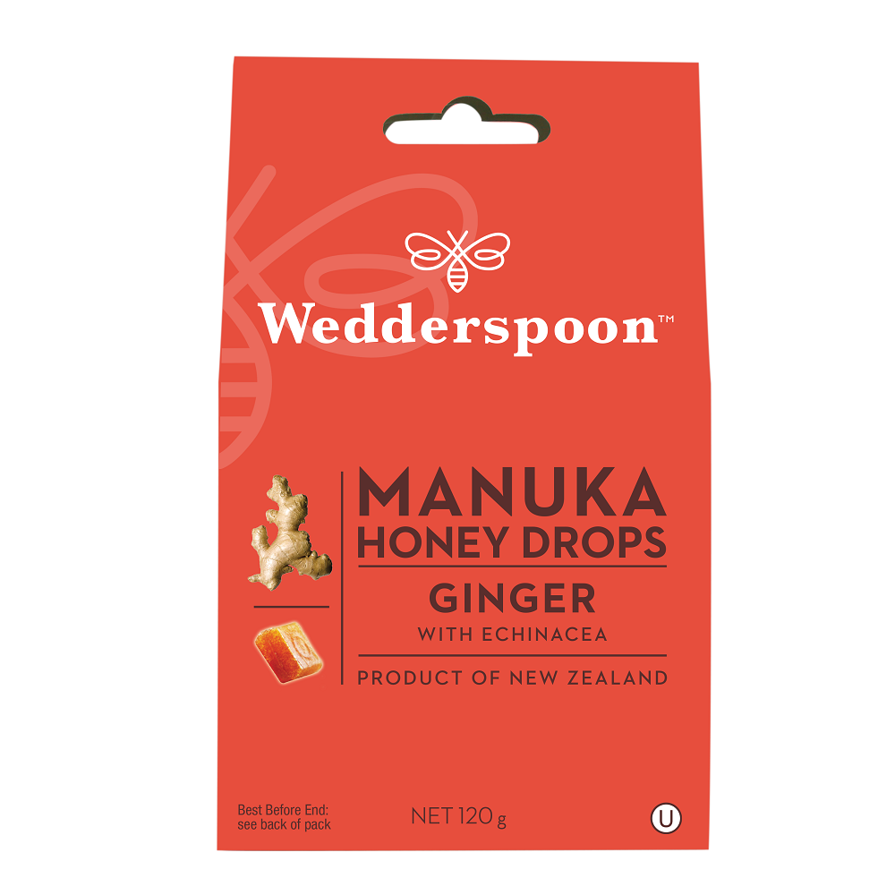 Bomboane cu miere de manuka, ghimbir si echinacea, 120 g, Wedderspoon