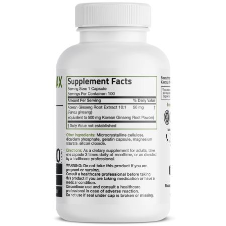Ginseng Korean, 500 mg, 100 capsule, Bronson Laboratories 648817
