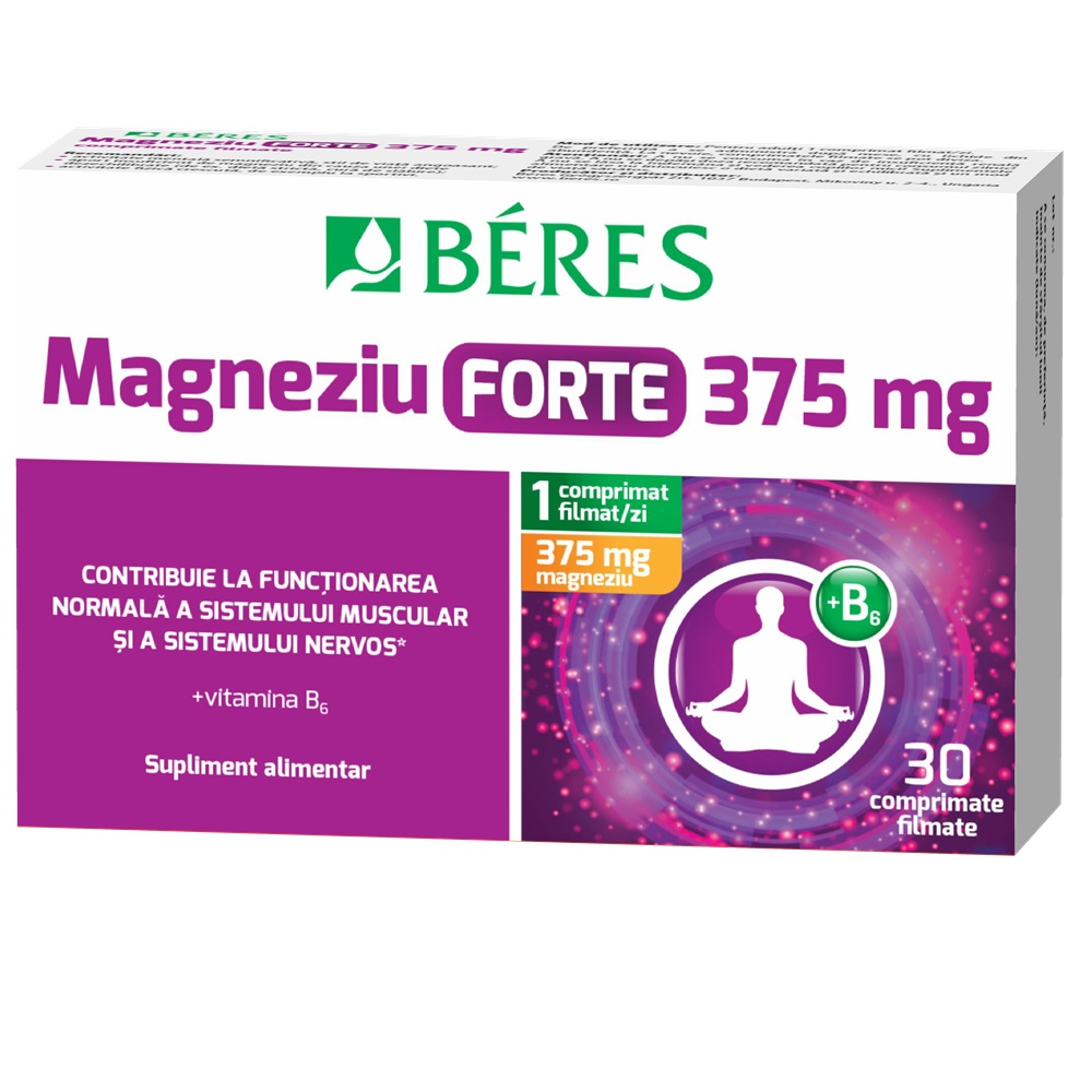 Magneziu forte 375 mg + B6, 30 comprimate filmate, Beres Pharmaceuticals Co