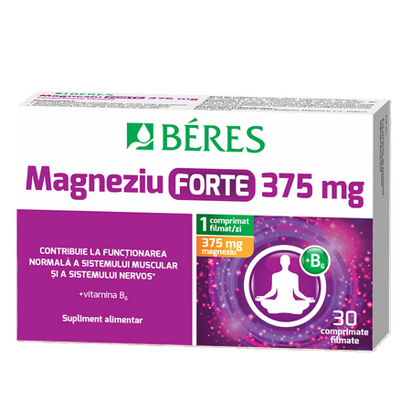 Magneziu forte 375 mg + B6, 30 comprimate filmate, Beres Pharmaceuticals Co