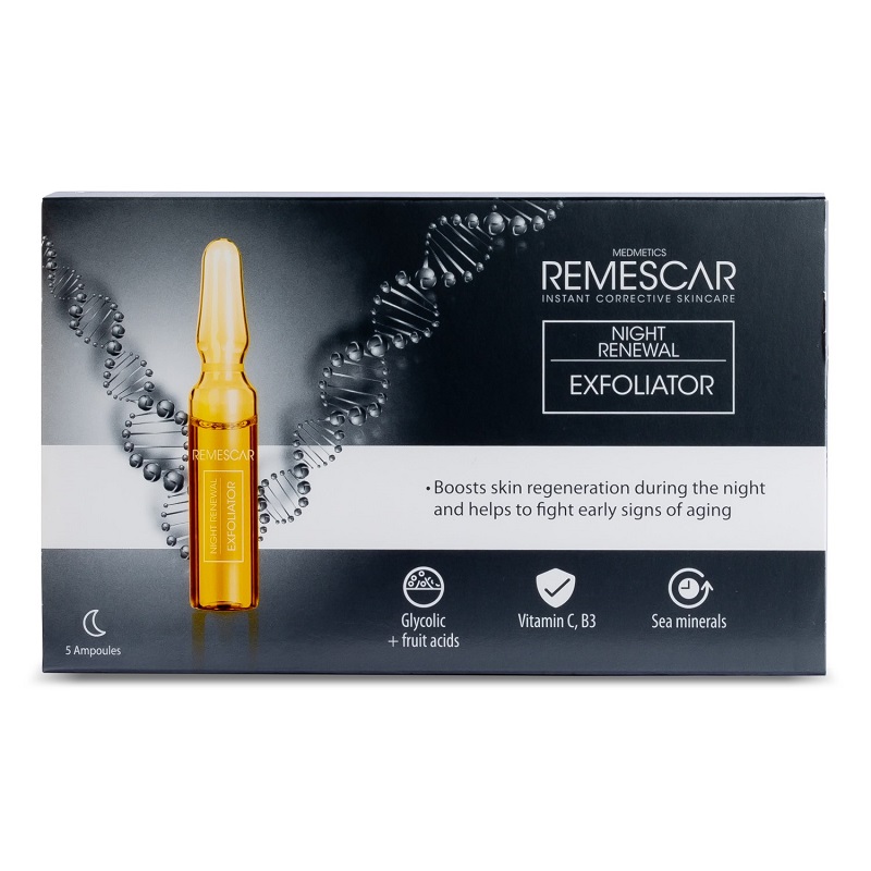 Tratament exfoliant de noapte pentru regenerarea tenului, 5x2 ml, Remescar