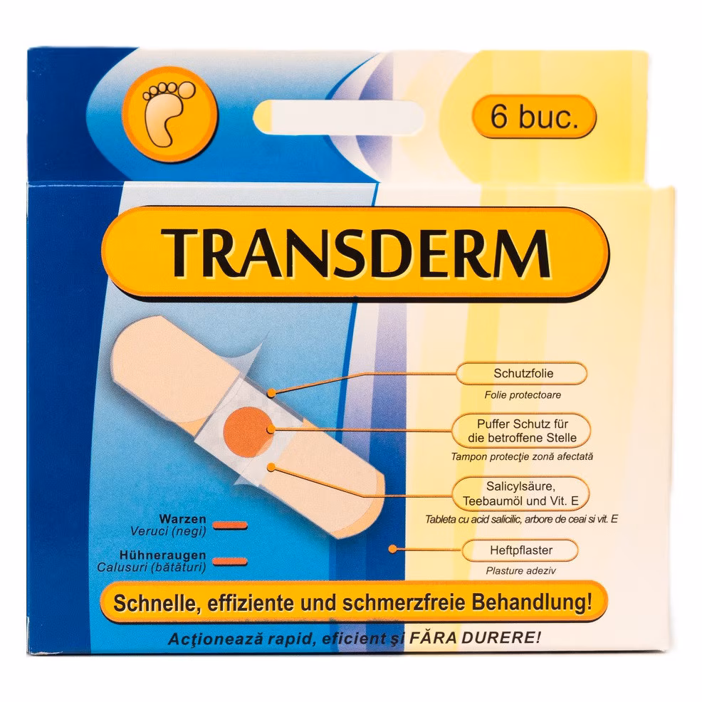 Plasturi pentru bataturi cu acid salicilic, 6 bucati, Transderm