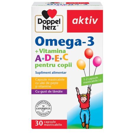 Omega 3 Vitamina A+D+E+C pentru copii, 30 capsule, Doppelherz