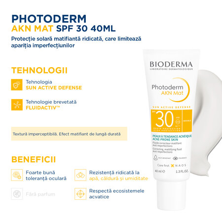 Fluid matifiant și corector Akn Mat SPF30 Photoderm, 40 ml, Bioderma 735743