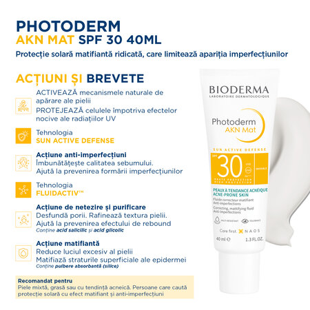 Fluid matifiant și corector Akn Mat SPF30 Photoderm, 40 ml, Bioderma 735742