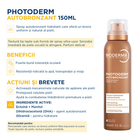 Autobronzant hidratant Brume Photoderm, 150 ml, Bioderma 735773