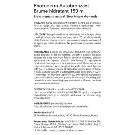 Autobronzant hidratant Brume Photoderm, 150 ml, Bioderma 702399
