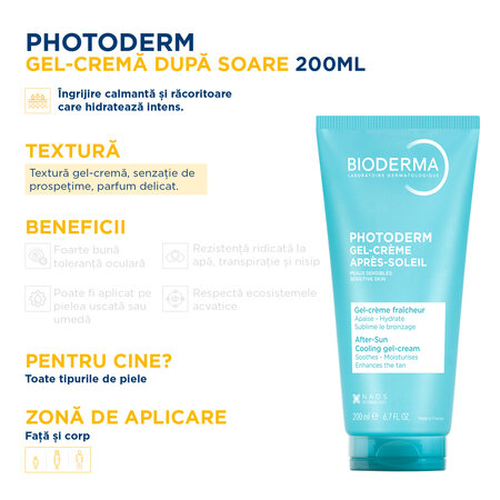 Gel-crema dupa expunerea la soare Photoderm, 200 ml, Bioderma 736539