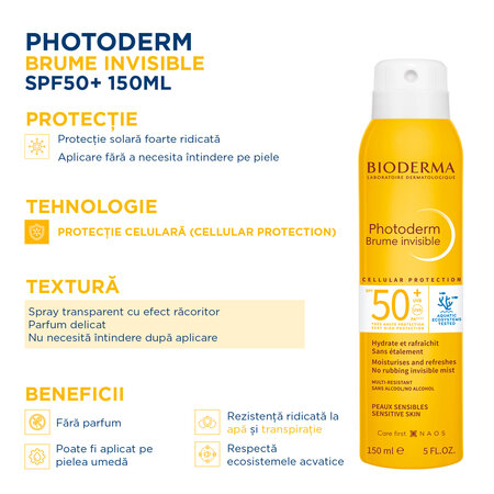 Spray invizibil cu SPF50+ Photoderm Brume, 150 ml, Bioderma 735817
