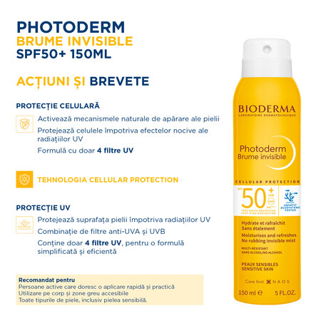 Spray invizibil cu SPF50+ Photoderm Brume, 150 ml, Bioderma 735816