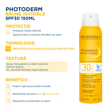 Spray invizibil Photoderm Brume, SPF30, 150 ml, Bioderma 735787