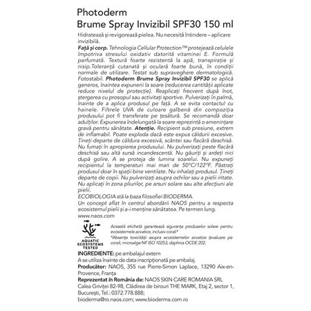 Spray invizibil Photoderm Brume, SPF30, 150 ml, Bioderma 735795