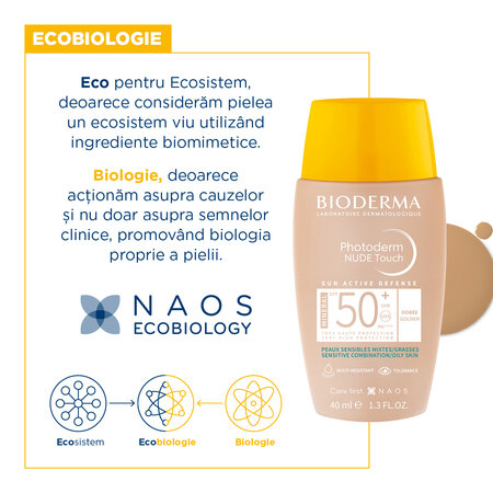 Fluid cu SPF50+ Nude Touch Mineral Auriu Photoderm, 40 ml, Bioderma 736720