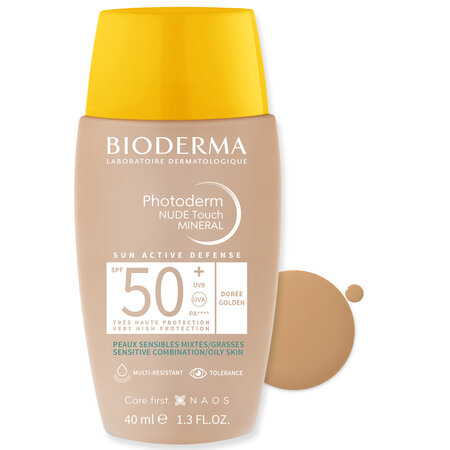Fluid cu SPF50+ Nude Touch Mineral Auriu Photoderm, 40 ml, Bioderma 736715