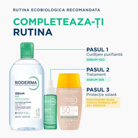 Fluid cu protectie solara SPF 50+ Mineral deschis Photoderm Nude Touch, 40 ml, Bioderma 736664