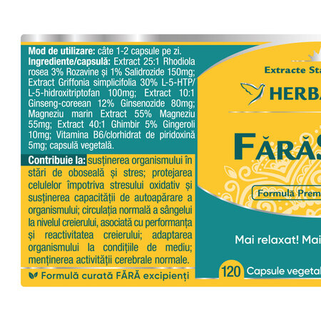Fara Stres, 120 capsule, Herbagetica 688572