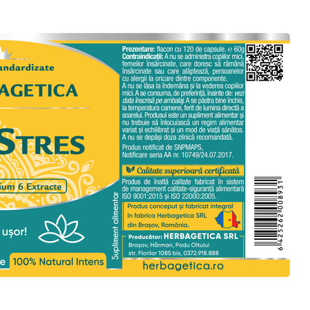 Fara Stres, 120 capsule, Herbagetica 688574