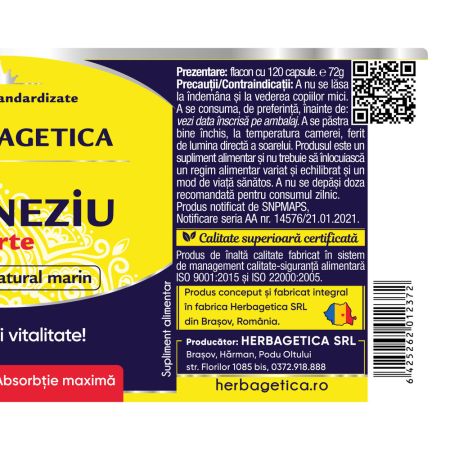Magneziu Forte, 120 capsule, Herbagetica 688965