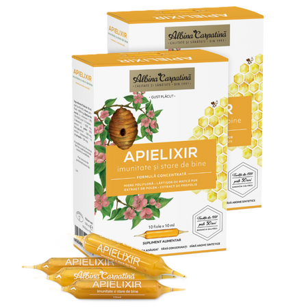 Pachet Apielixir imunitate si stare de bine, 20 + 10 fiole x 10 ml, Albina Carpatina