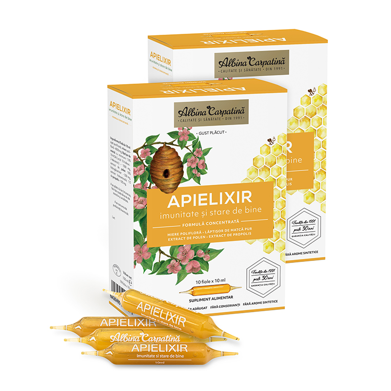 Pachet Apielixir imunitate si stare de bine, 20 + 10 fiole x 10 ml, Albina Carpatina