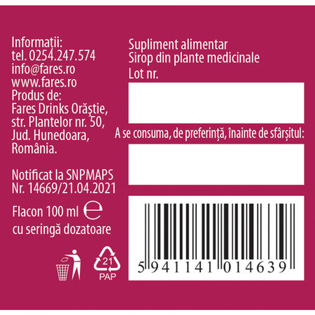 Sirop pentru copii Plantusin Mami si Bebe R58, 100 ml, Fares 614359