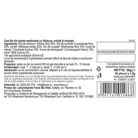 Ceai eco Antistres N173, 20 plicuri, Fares 604362