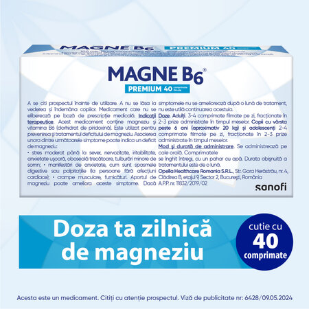 Magne B6 Premium, 100 mg/10 mg, 40 comprimate filmate, Sanofi 611520